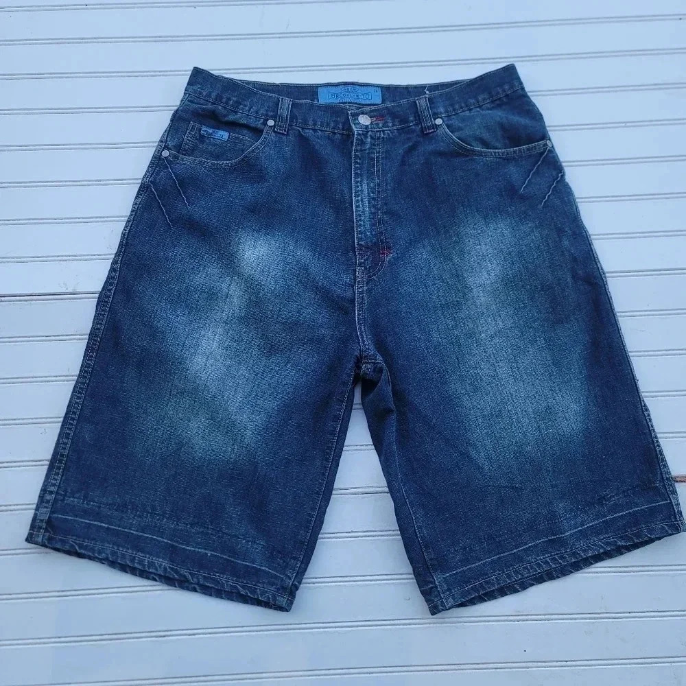 Brooklyn 70 Mens Baggy Denim Wash Blue Jean Shorts SZ 36 w/Embroidery 36x12